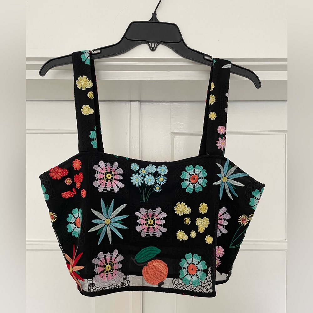 STAUD Regina floral-embroidered tank top size 10